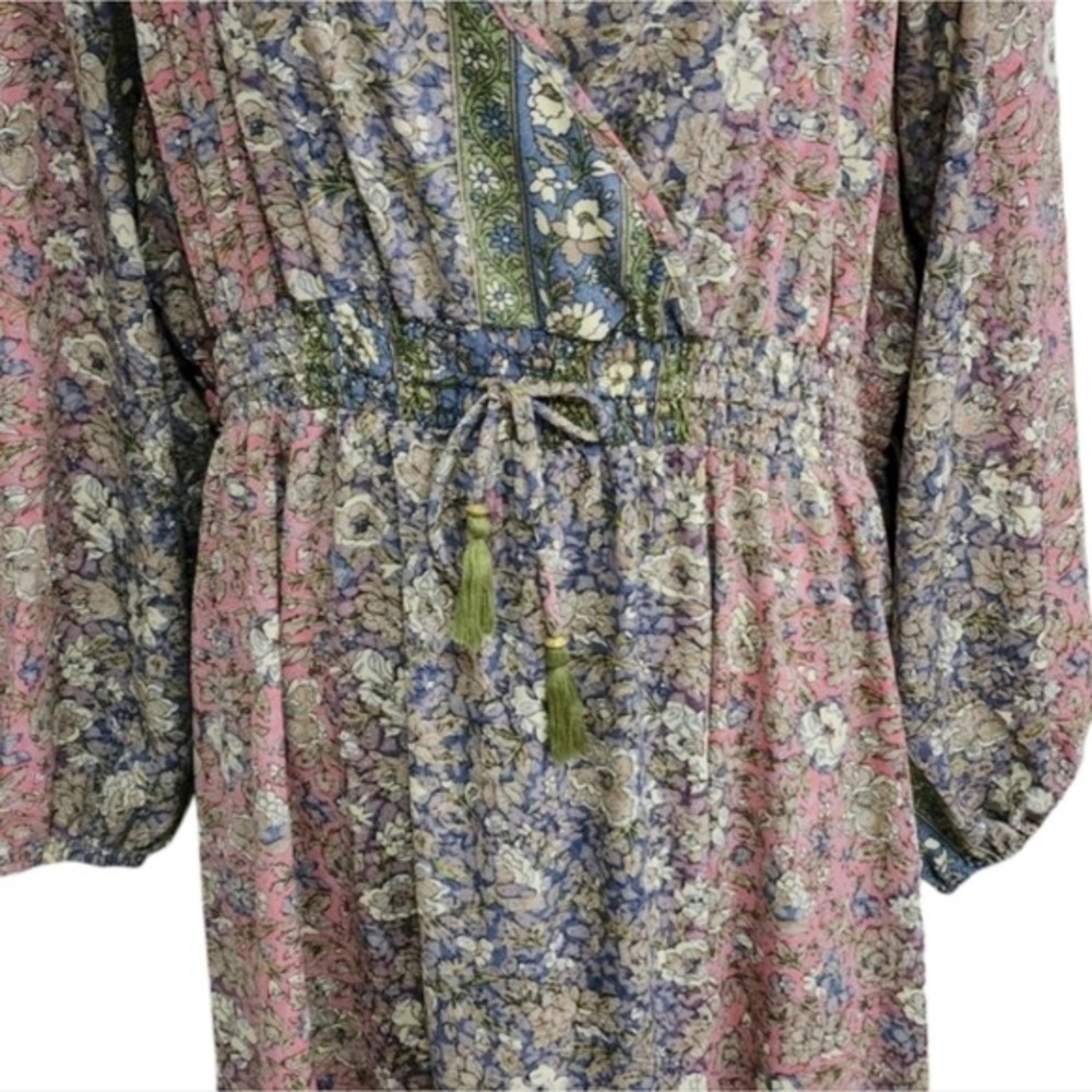 Revolve x boemo Floral Maxi Dress Tiered Ruffle V Neck Smocked Waist Tie Belt 3X - Picture 7 of 9